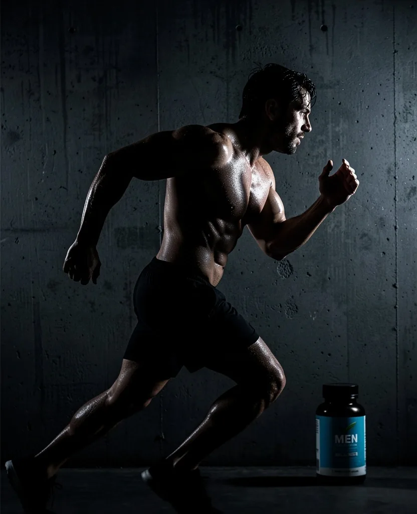 Athletic man in motion, high-contrast portrait